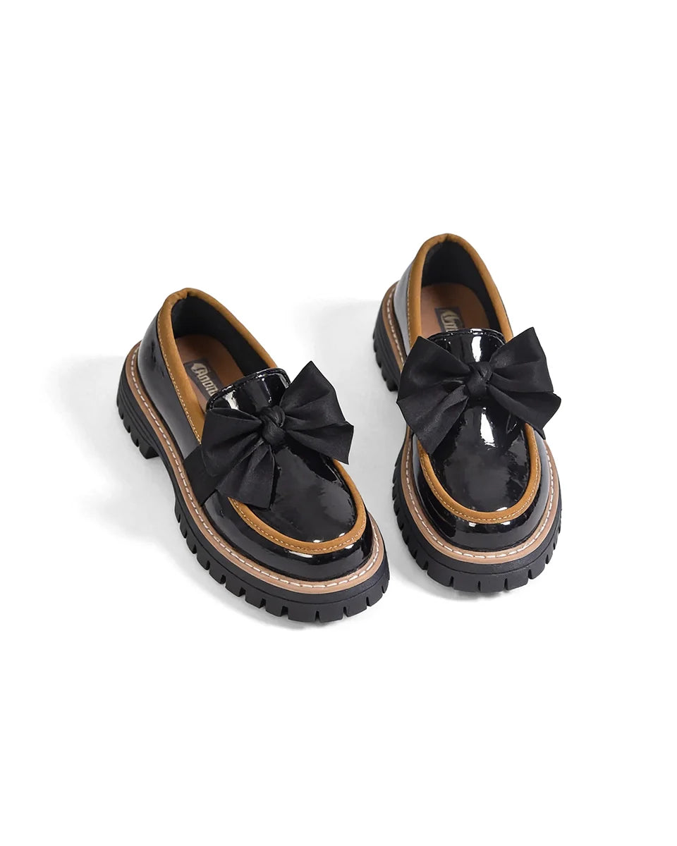 Dámské platformové lakované mokasíny s mašlí