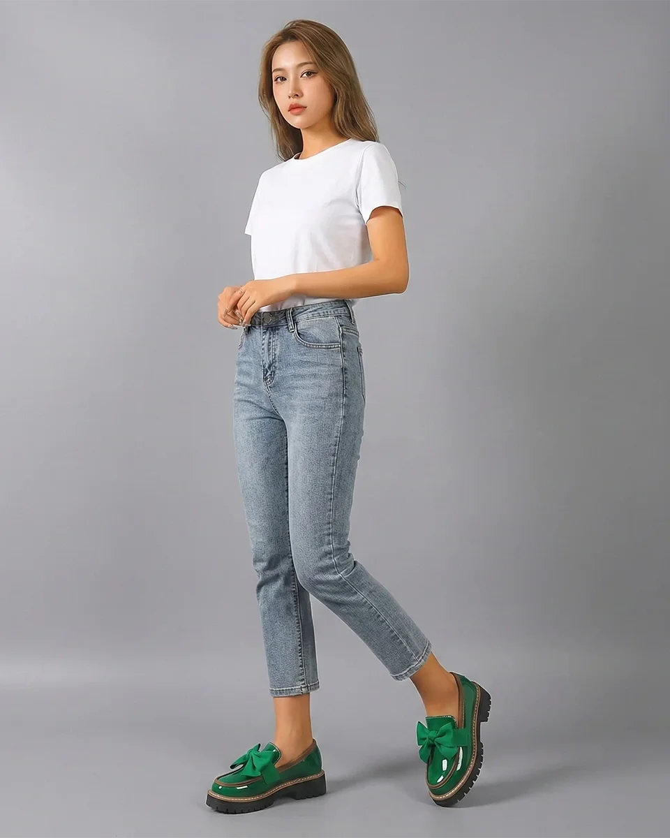 Dámské platformové lakované mokasíny s mašlí