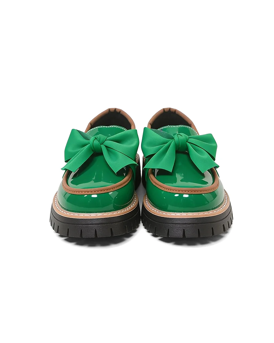 Dámské platformové lakované mokasíny s mašlí