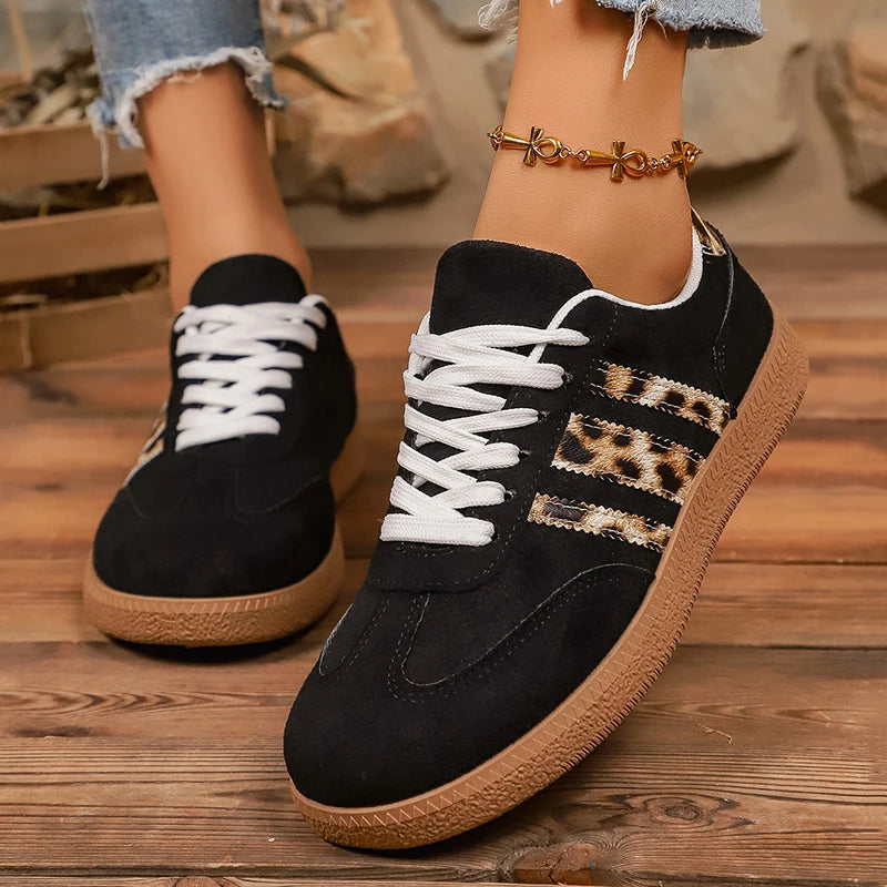 Samba Casualowe Sneakersy Damskie Leopard Czarne
