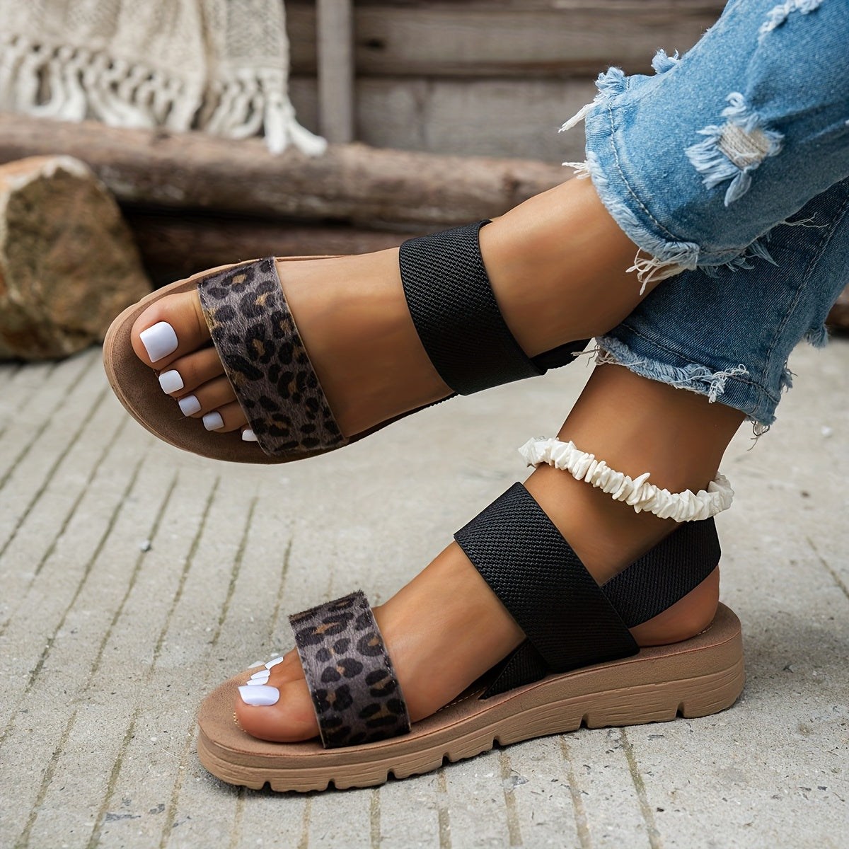 Leopard Strap Comfort Sandals