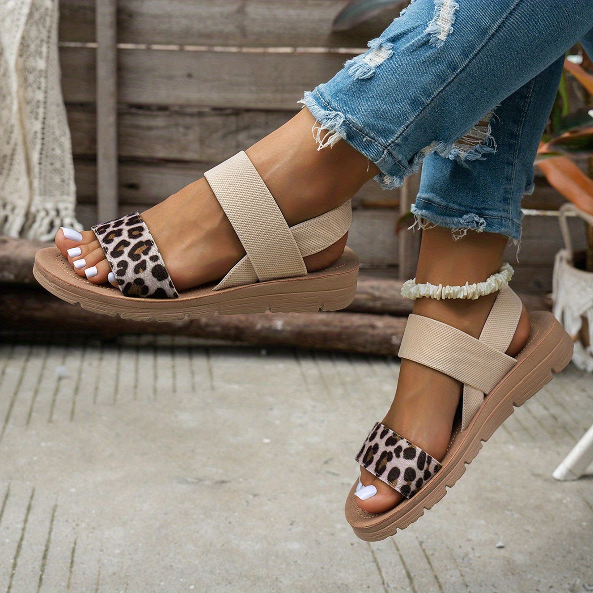 Leopard Strap Comfort Sandals